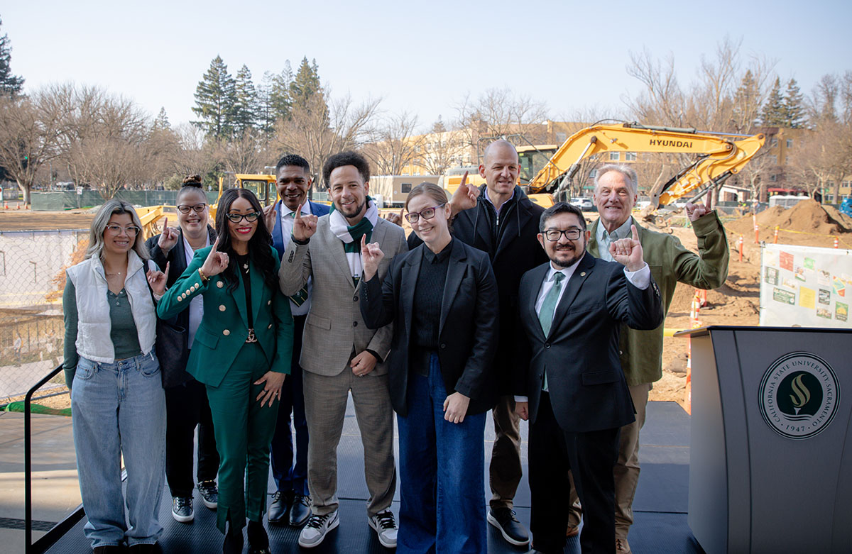 Sacramento State Mt. Whitney Hall Groundbreaking Ceremony Campus Stakeholders on Stage