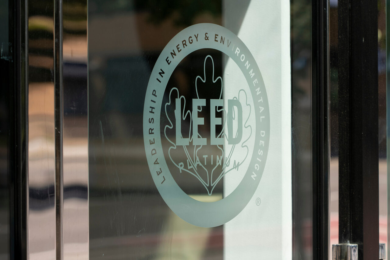 LEED Platinum emblem on a sustainable building